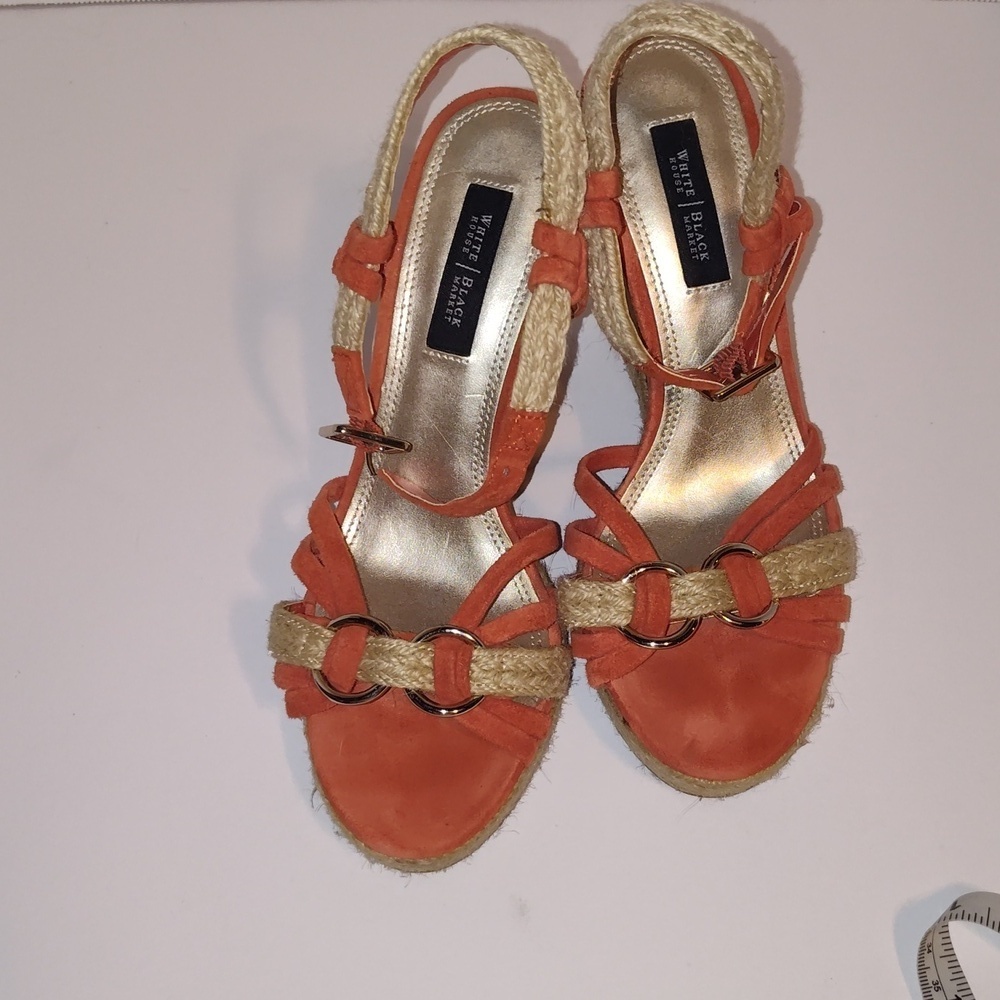 White House Black Market Juniper Leather/Cork Wedges Orange 6 1/2 Women's - Picture 1 of 9